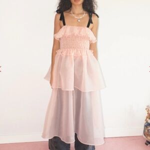 Lisa Says Gah Baby Pink Ari Midi Sheer Dress Small
